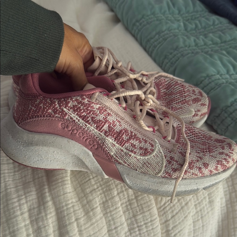 Nike Women's Blush and White Knit Sneakers